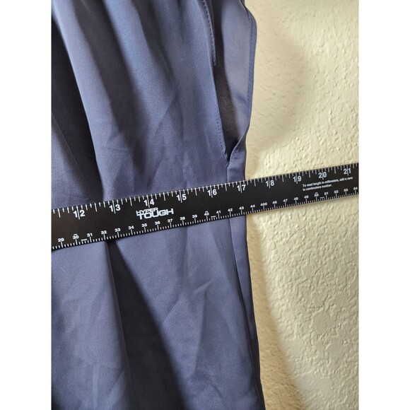 LC Lauren Conrad Top Medium Slate Blue Pleated Chiffon Lace Hem Tie Back Blouse - Picture 6 of 9